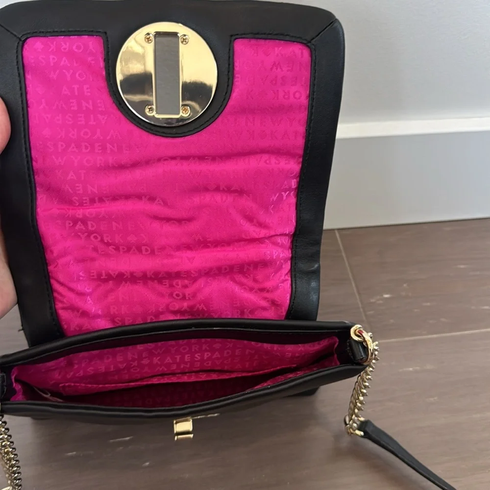 Kate Spade Y2K black cow leather mini crossbody quilted gold chain handbag